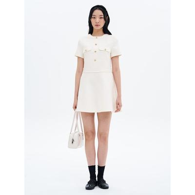 Short Sleeve Flare Hem Mini Dress White