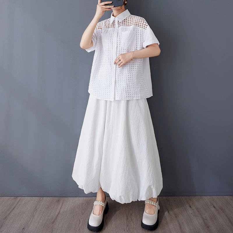 

DIMANAF 2025 Літня Футболка Великого Розміру з Вирізами Оверсайз Жіноча на Ґудзиках Вільні Топи Футболки Повсякденна Нова Сорочка One Size білий