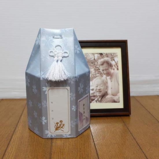 Bone Bag, Cover, and Urn Set with Cherry Blossom Design, Hexagonal Urn Cover, Buddhist NamePhoto Sticker, for Divided Ashes, Urn, and Keep-Home