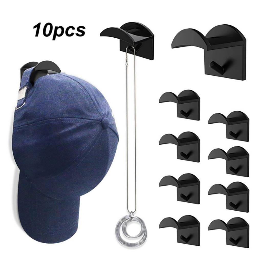 Paquete de 10 ganchos para gorras de béisbol, autoadhesivos, pretaladrados, para armario, dormitorio, oficina, almacenamiento de sombreros.