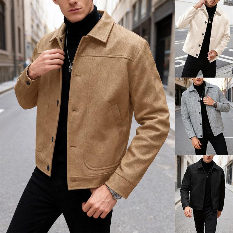New Solid Color Single-breasted Lapel Woolen Jacket Casual Business Men's Jacket