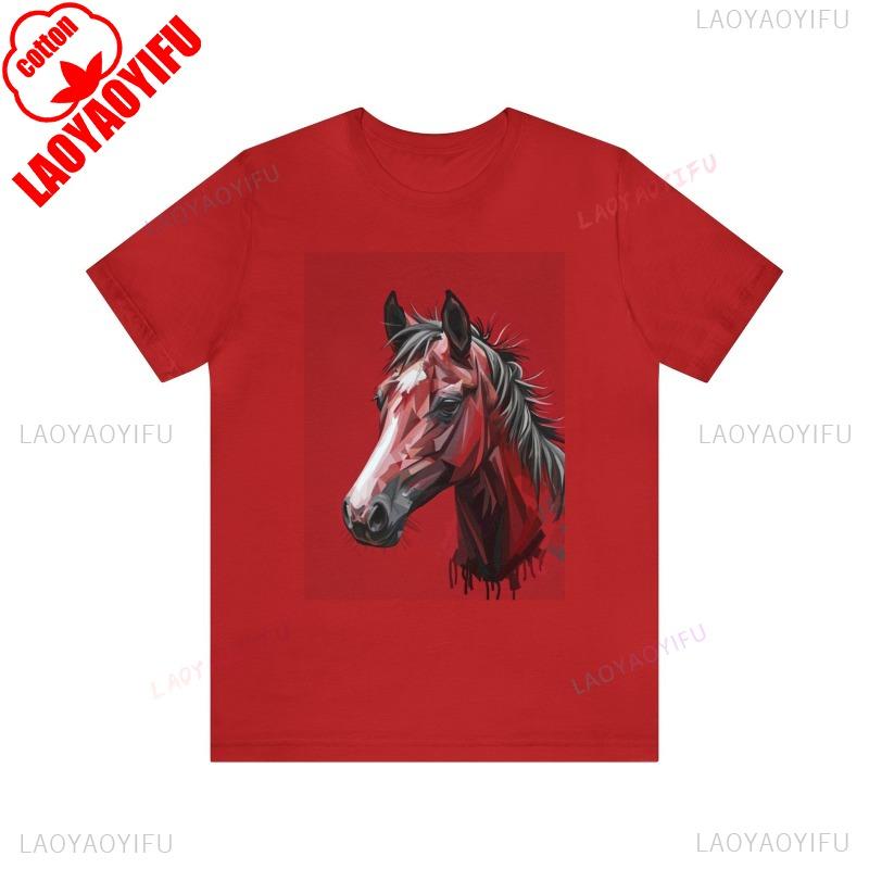 Pferde-Kunstwerk auf Baumwoll-T-Shirt für Damen und Herren Rundhalsausschnitt Kurzarm Ganzjahres-Freizeitmode Weich Für Draußen Bequem