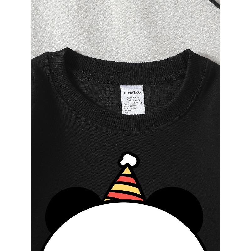 Kids Sweatshirt Adorable Panda Crewneck Sweatshirt for Girls Featuring a Party Hat, Suitable for Machine Washing. Perfect for Spring And Autumn