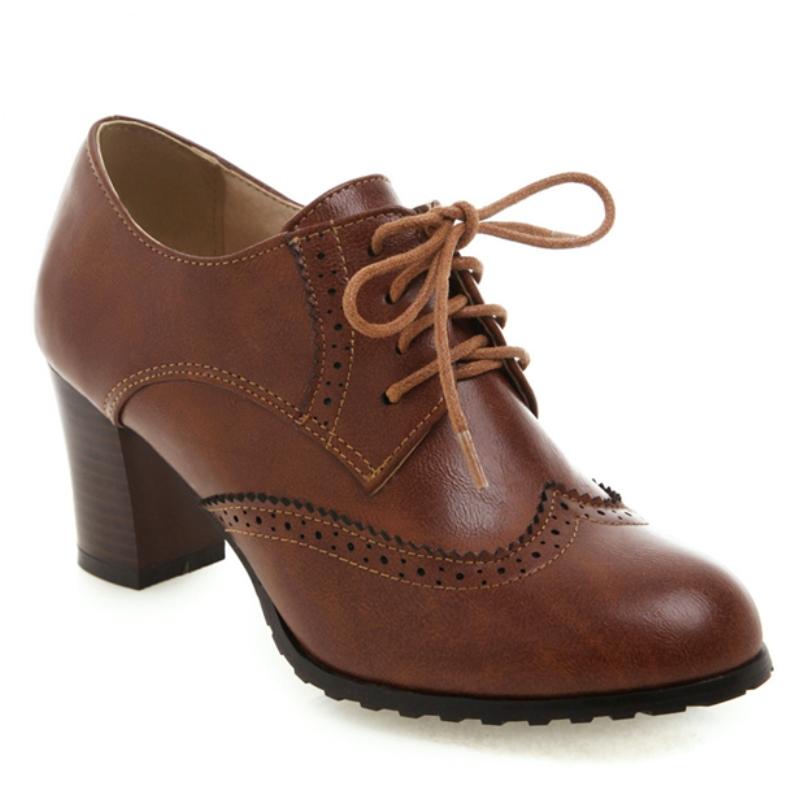 

Винтажные женские туфли на высоком каблуке, лоферы, новинка 2025, шнуровка, черные, белые, зеленые, на каблуке, праздничная обувь, офисные туфли, женские, большой размер 39 коричневый