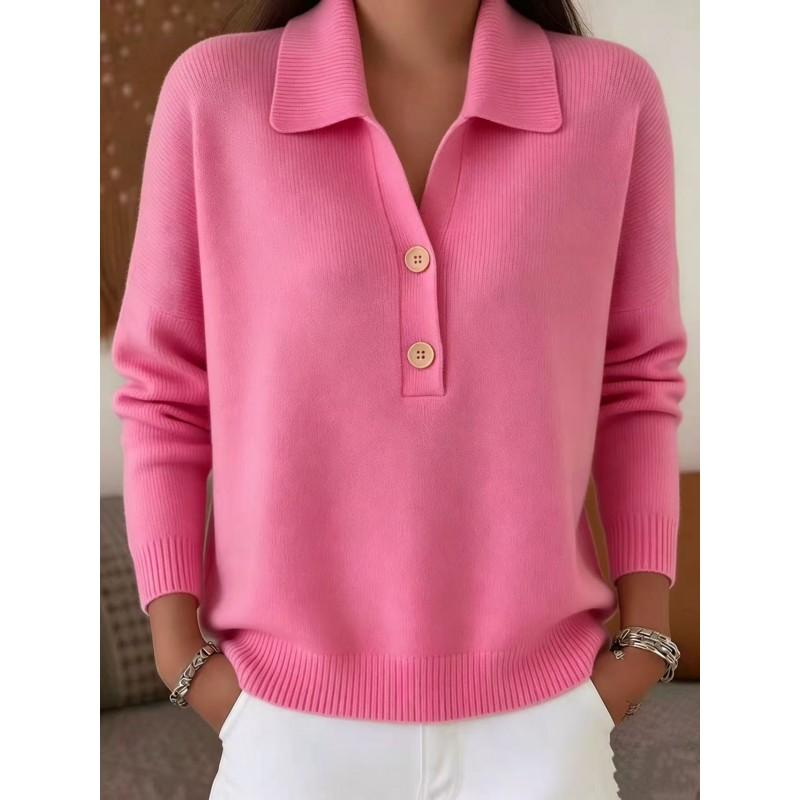 2026 Fall Winter Womens Oversized Knit Sweater Lapel Half Button Casual Jumper
