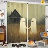 2 Stück - Vorhänge im Gothic-Stil mit Halloween-Spukhaus-Druck, Stangentasche Heimdekoration, Raumdekoration