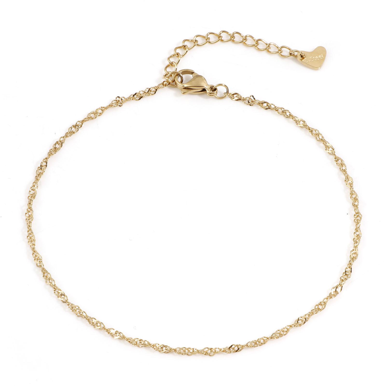 

304 Stainless Steel Anklet Gold Color Leg Chain For Women Barefoot Beach Foot Show Simple Anklet 22.5cm(8 7/8 ) long, 1 Piece