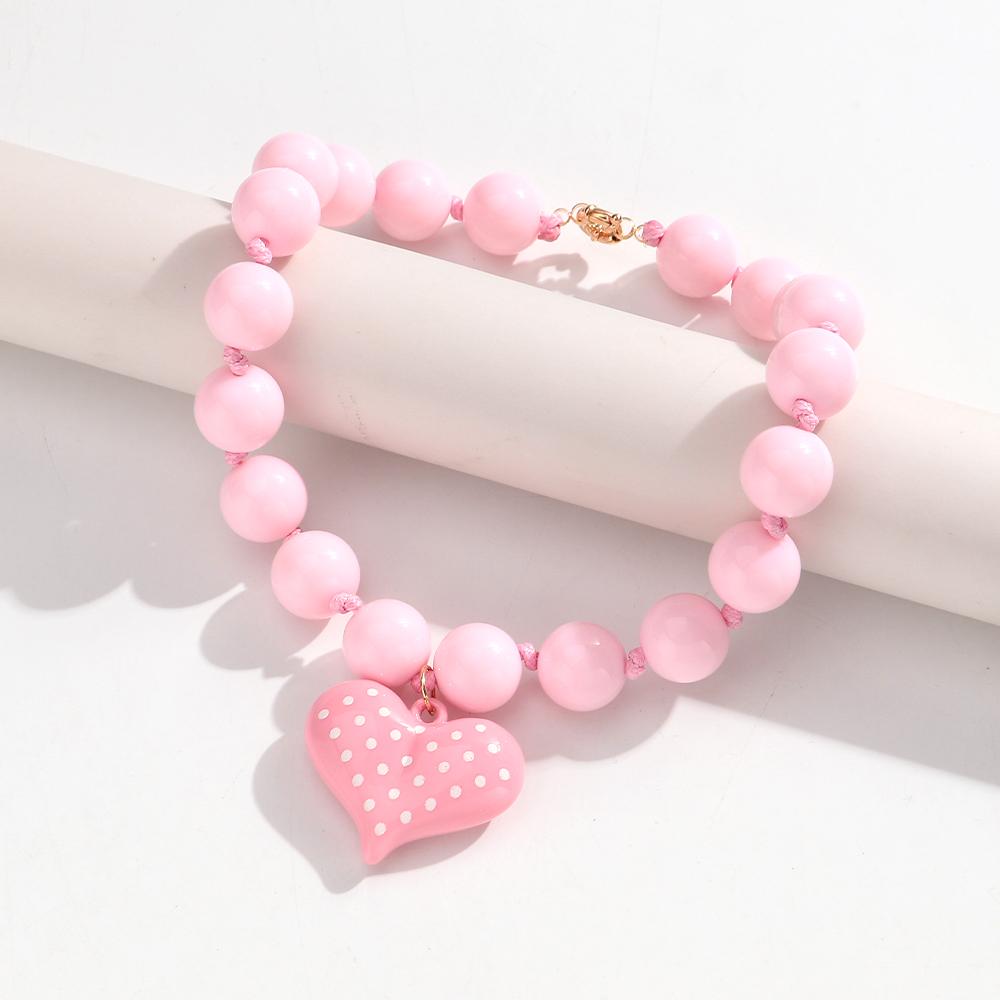New Colorful Acrylic Heart Pendant Necklace for Women Summer Trendy Handmade Round Beads Y2K Choker Statement Jewelry Gift
