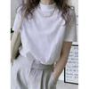 New semi-turtleneck shoulder pure cotton polished short-sleeved t-shirt women's Korean version fashionable versatile foreign style white top