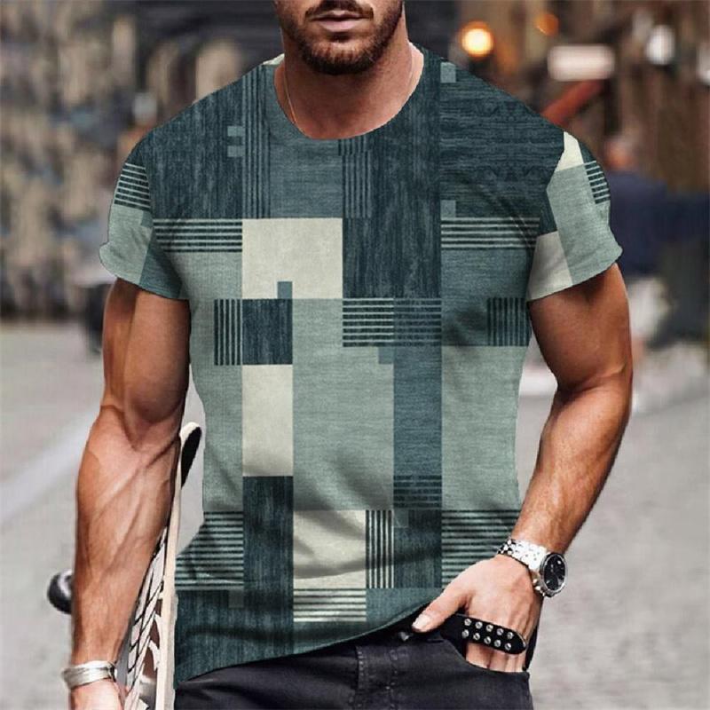 Colorful Spliced Pattern T Shirt For Men Retro 3D Printed Tees Summer Casual Short Sleeve Round Neck Tops Loose Street T-Shirts