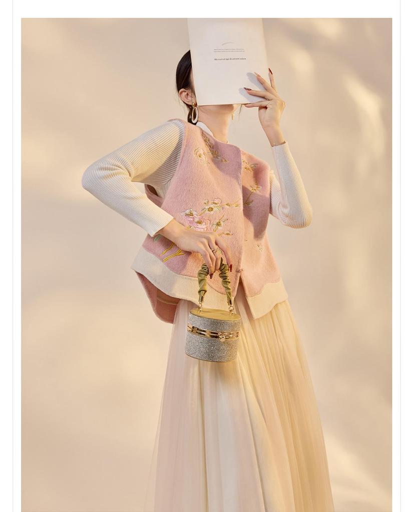 Winter 2026 Chinese Embroidery Lace-up Wool Coat & Vest Set