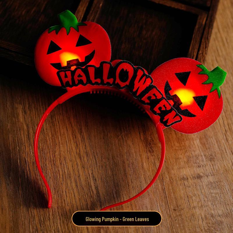 Svítící Halloweenská Dýně s Čertovskými Rohy Čelenka pro Koncerty a Večírky