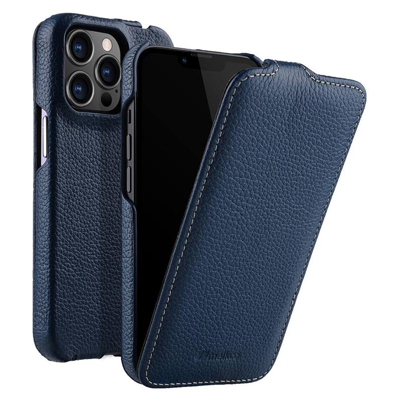 MELKCO For iPhone 13 Pro Max Phone Protective Shell Litchi Texture Genuine Cow Leather+PC Vertical Flip Case