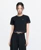 Emelbi Women'S Basic Small Logo Slim Crop Fit Short Sleeve T-Shirt La (Black)