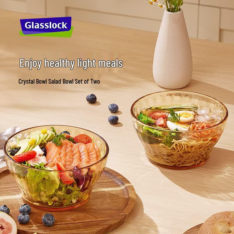 GLASSLOCK 1000ml Tempered Glass Salad Bowls, 2-Pack
