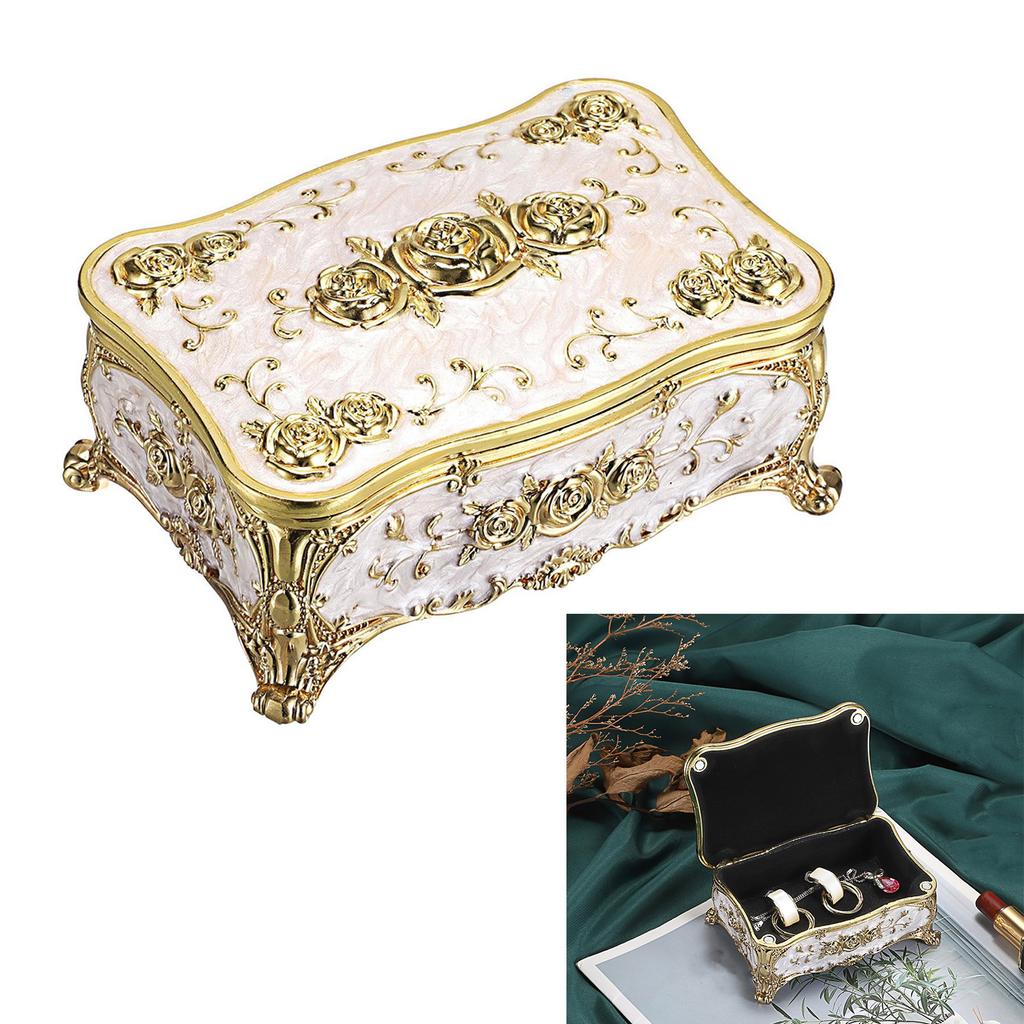 Jewelry Protections Box With Rose Pattern Zinc Alloy Materials Soft Lining and Large Compartments Storage Container