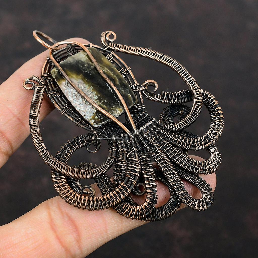 Mother Of Pearl Pendant Copper Wire Wrapped Pendant Handmade Real Gemstone Pendant Copper Wire Wrap Jewelry Octopus Pendant Engagement Gift
