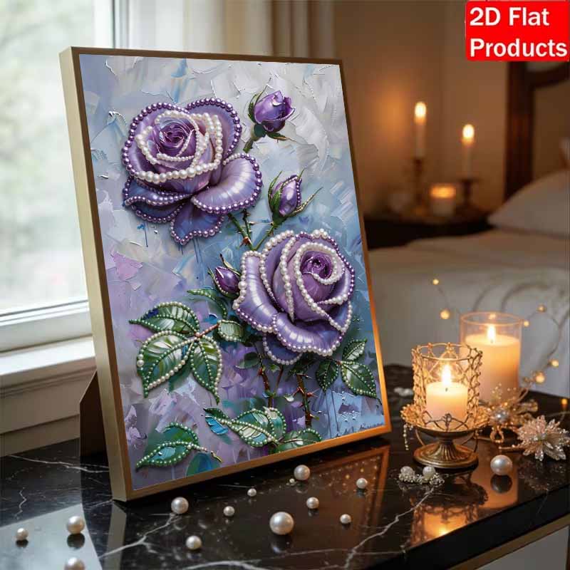 DIY Purple Rose Pearl Diamond Art Kits Without Frame 30x40cm Gem Art Diamond Painting Kits for Adults/Beginners Gift Idea Home Wall Decor
