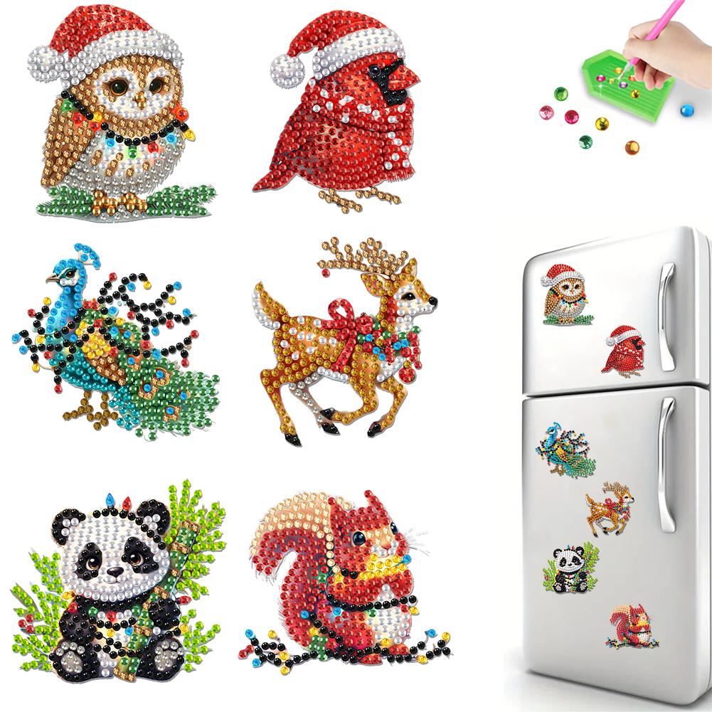 6Pcs Acrylic Christmas Santa Claus Diamond Art Fridge Magnet Diamond Painting Refrigerator Magnet for DIY Crafts Party Gift