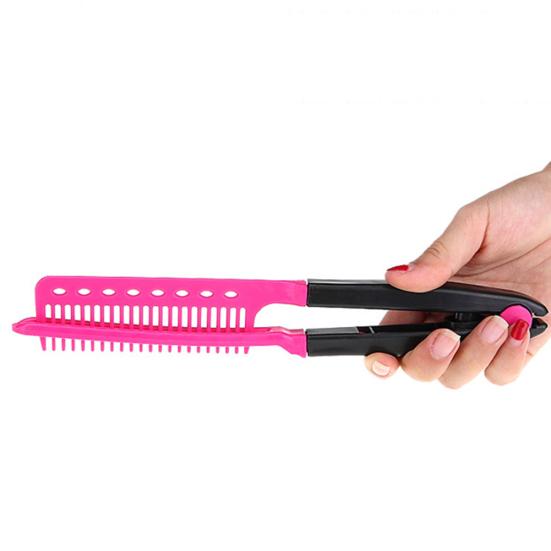 Portable DIY Salon Flat Iron Hair Straightener V Comb Hairdressing Styling Tool