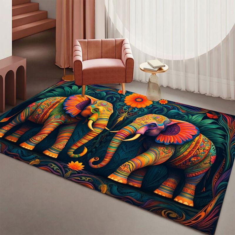 

Psychedelic Elephant Rug Colorful Boho Entryway Doormat NonSlip Easy Clean Vibrant Carpet for Living Room Bedroom Pet Friendly 40X60cm