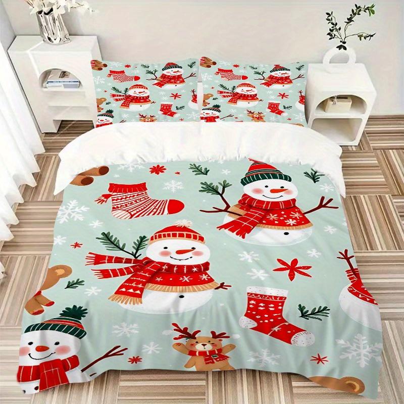 3Pcs Snowman Printed Bedding Set, Breathable And Soft,(Includes 1 Duvet Cover And 2 Pillowcases, Quilt Not Included) yy250815182