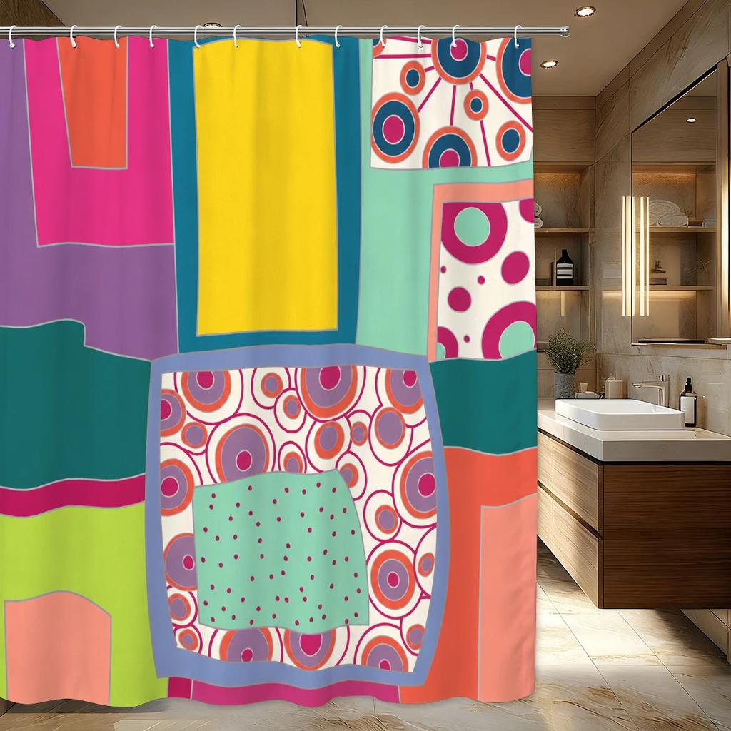 Vibrant Art Pattern Polyester Bathtub Curtain - Stylish Printed Shower Curtain, Eye-catching Bathroom Decor