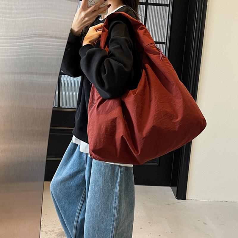 Chic Nylon Tote Bag Multi-zippered Pocket Shoulder Bag Large Simple Solid Color Underarm Bag For Student Work, Everyday Use
