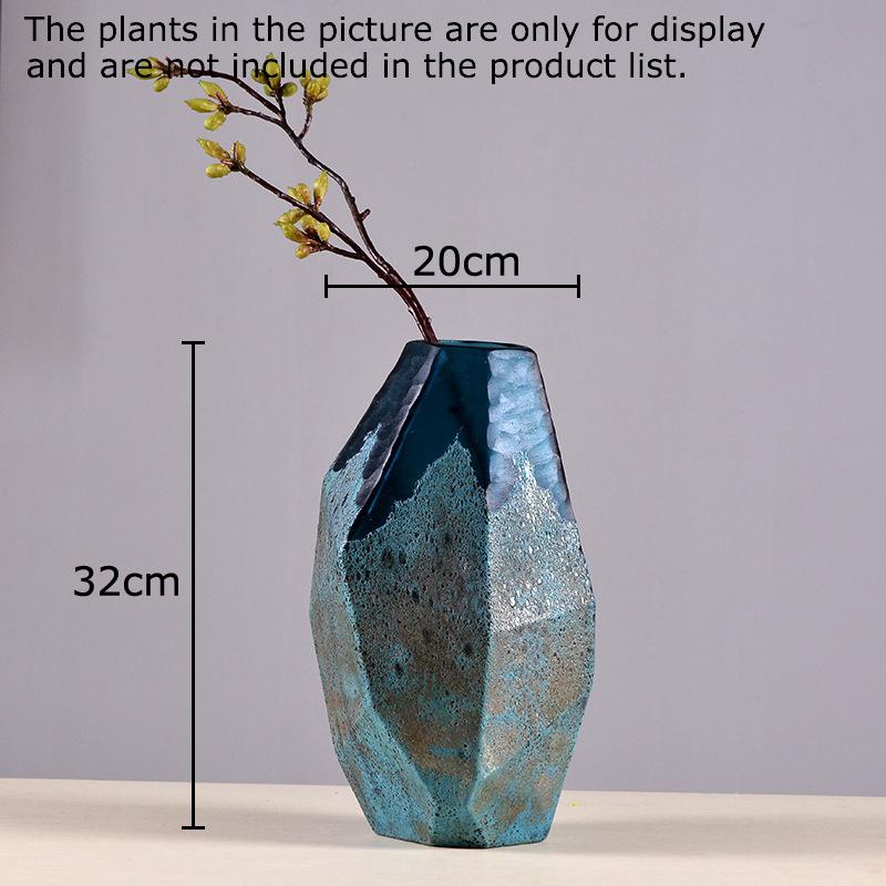 Geometric Texture Glass Vase Modern Blue Flower Pots Desk Decoration Flowers Arrangement Floral Vases Room Aesthetic Decor