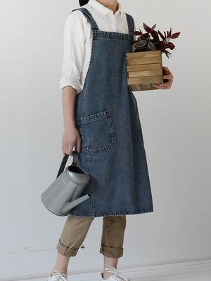 Koreanisches Damenkleid Denim-Schürze für Frau Baumwollstoff Garten Küche Backen Kochschürzen Haushaltsreinigung Zubehör