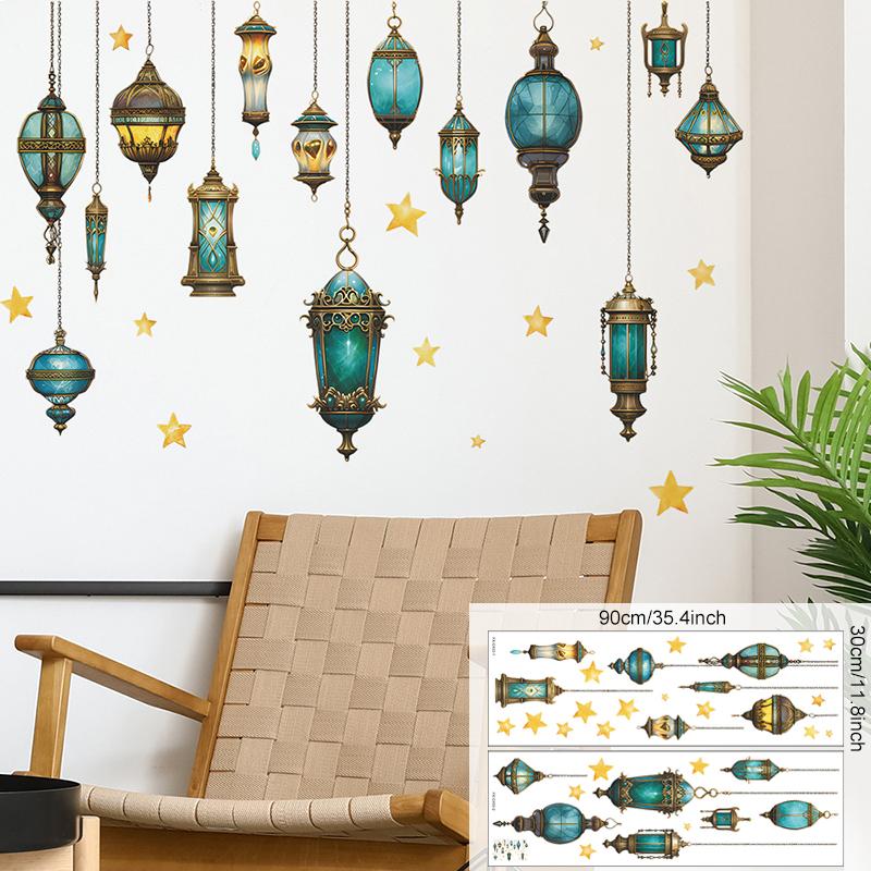 Ramadan Wandaufkleber Mond Stern Laterne DIY Wandaufkleber Ramadan Kareem Dekoration für Zuhause 2024 Islamisch Muslimisches Wandbild Eid Mubarak