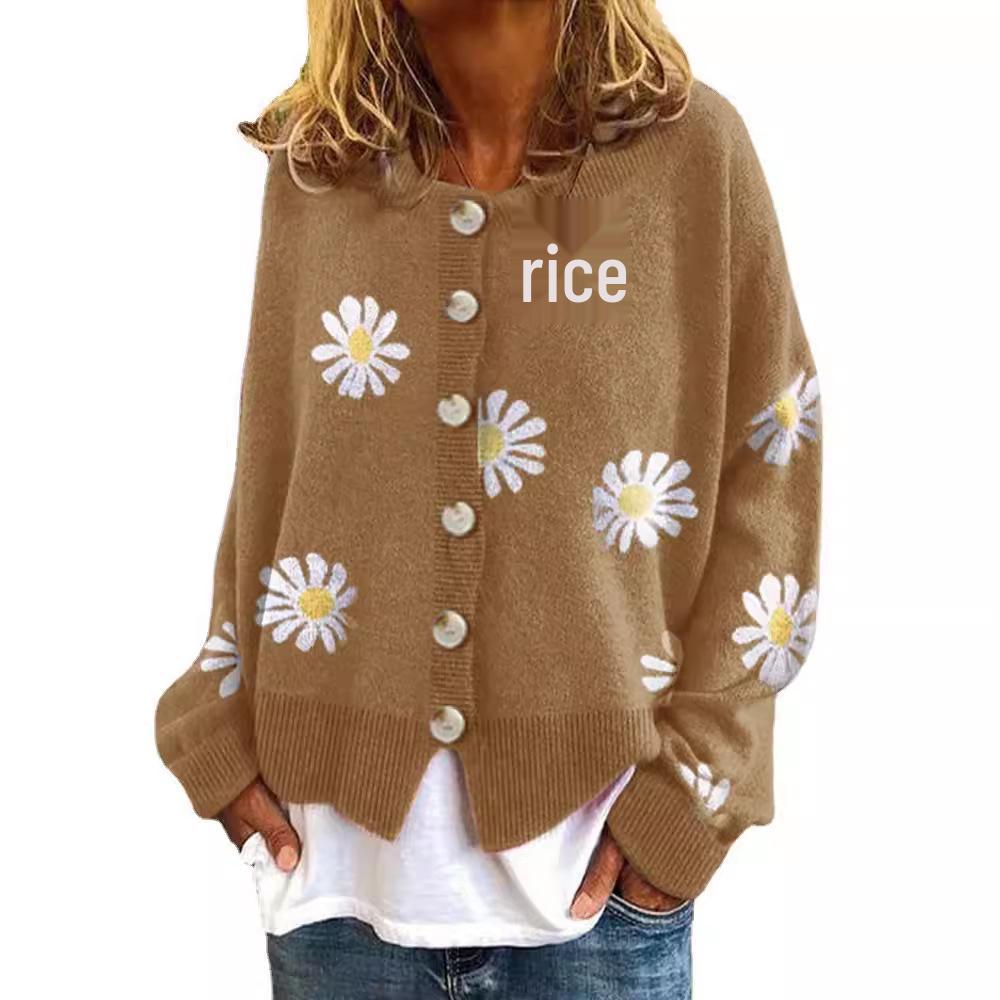2024 Women's Autumn/Winter Chrysanthemum Embroidered Knit Cardigan Sweater