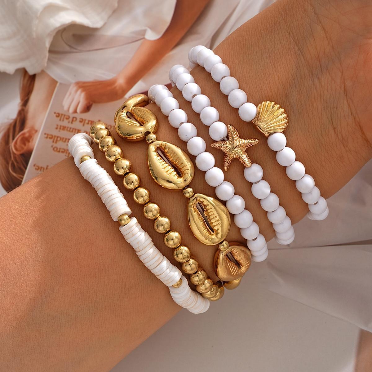 

17KM Богемный набор браслетов из ракушек и бусин в виде морских звезд для женщин, модные летние пляжные многослойные браслеты, праздничные украшения, подарки