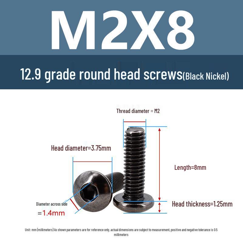 Yigu 12.9 High-Strength Black Nickel Hex Socket Machine Pan Head Screws M2/M2.5