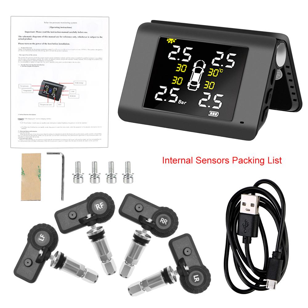 Reifendruckalarm Solarbetrieben TPMS Auto-Reifendrucküberwachungssystem Mit 4 Externen oder Eingebauten Sensoren LED-Anzeige