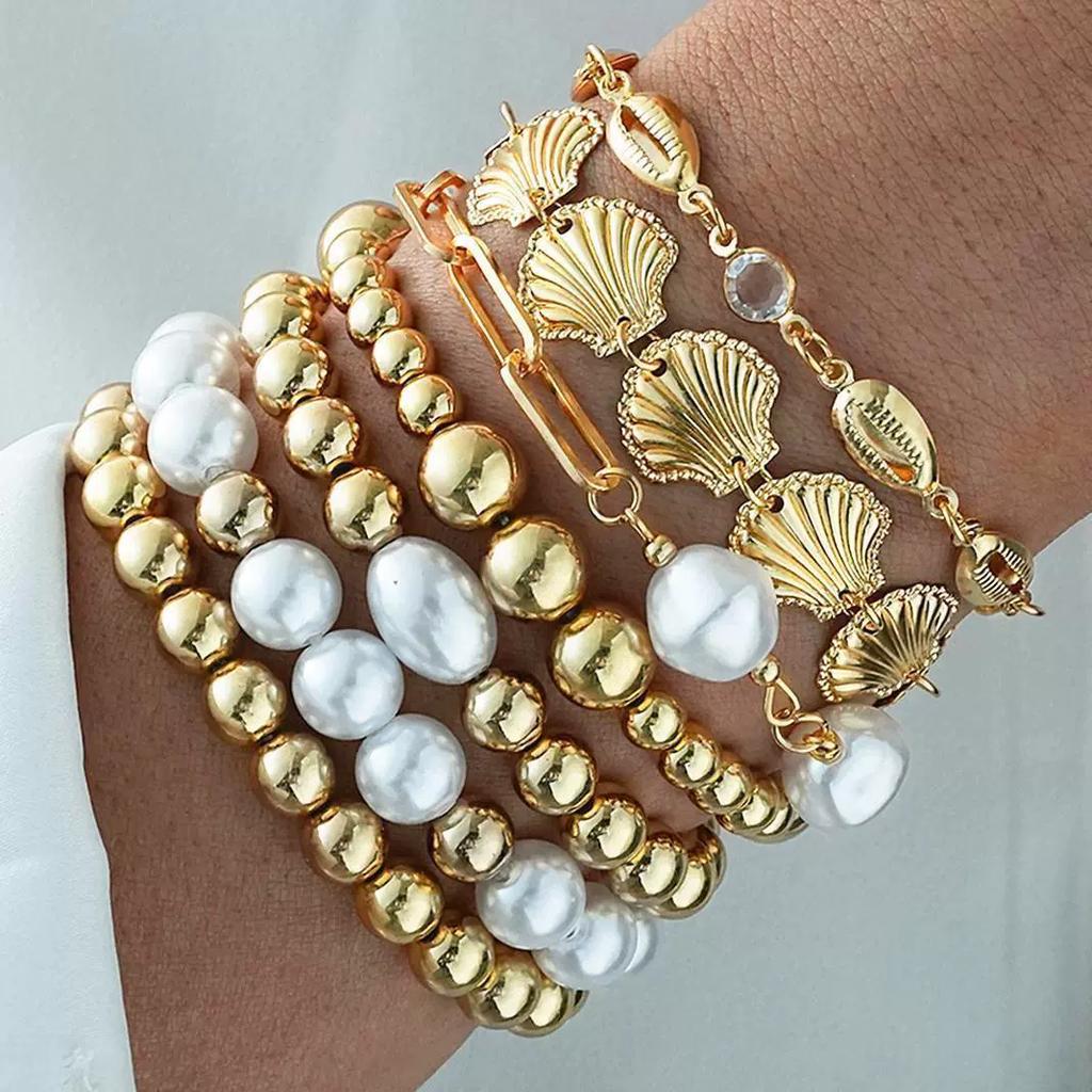 Elegant Vintage Gold Color Minimalist Bracelet Set for Women Open Knot Twisted Disc Scallop Bracelet for Women Daily Jewelry New