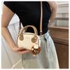 Fashion Stitching Texture Faux Leather Handbag, Trendy Women's Shoulder Crossbody Bag, Small Square Purse with Pendant