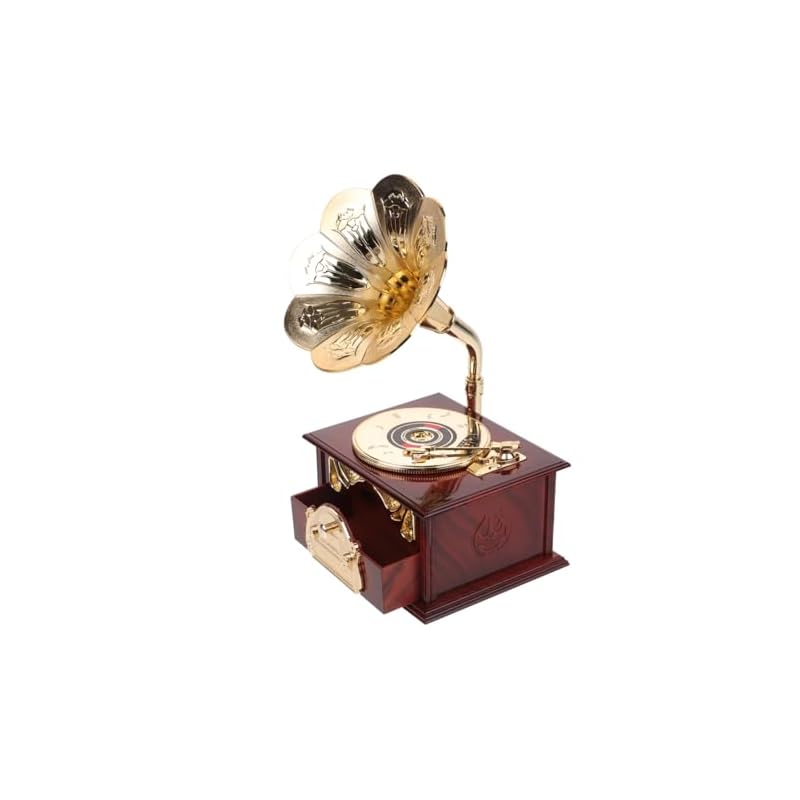 Toyvian Phonograph-Style Wind-Up Music Box, Design, Interior Decoration, Gift Idea, 9.06 X 5.12 X 4.33 Inches, ABS Material, Perfect for Desk Decor