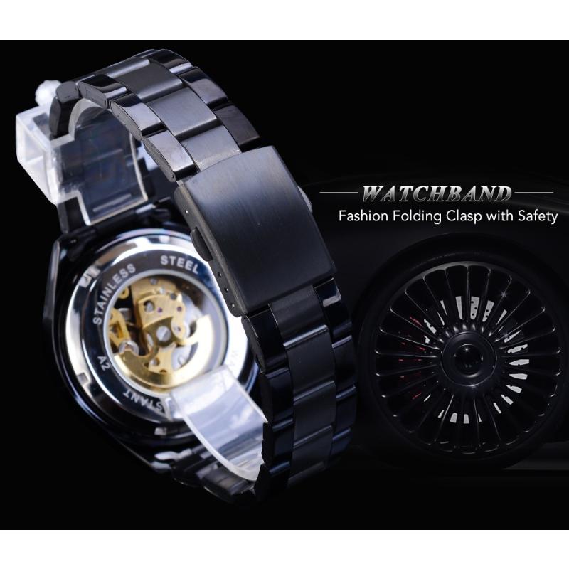 Forsining Men Fashion and Leisure Hollow Blue Glass Waterproof Mechanical Watch