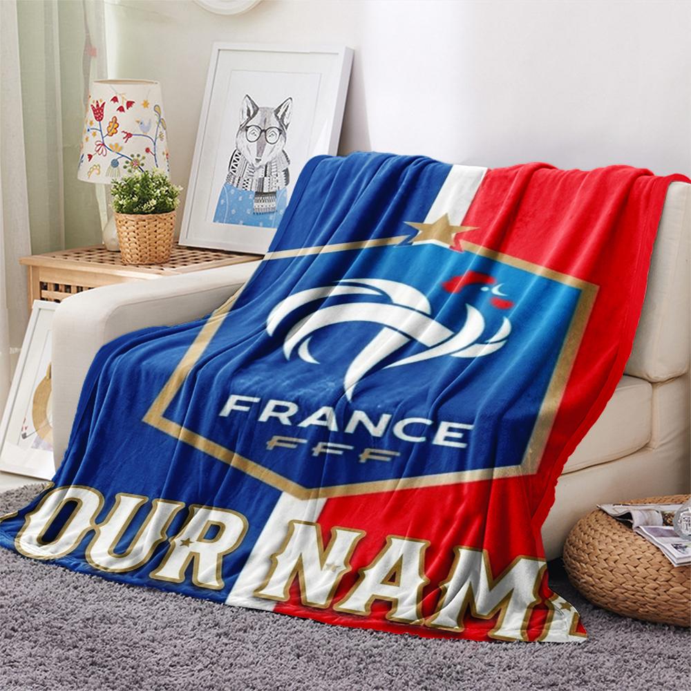 1PC Custom Name France Soccer Patterned Flannel Blanket Suitable For All Seasons for Home Decor Warmth and Comfort Gifts Holiday Present
