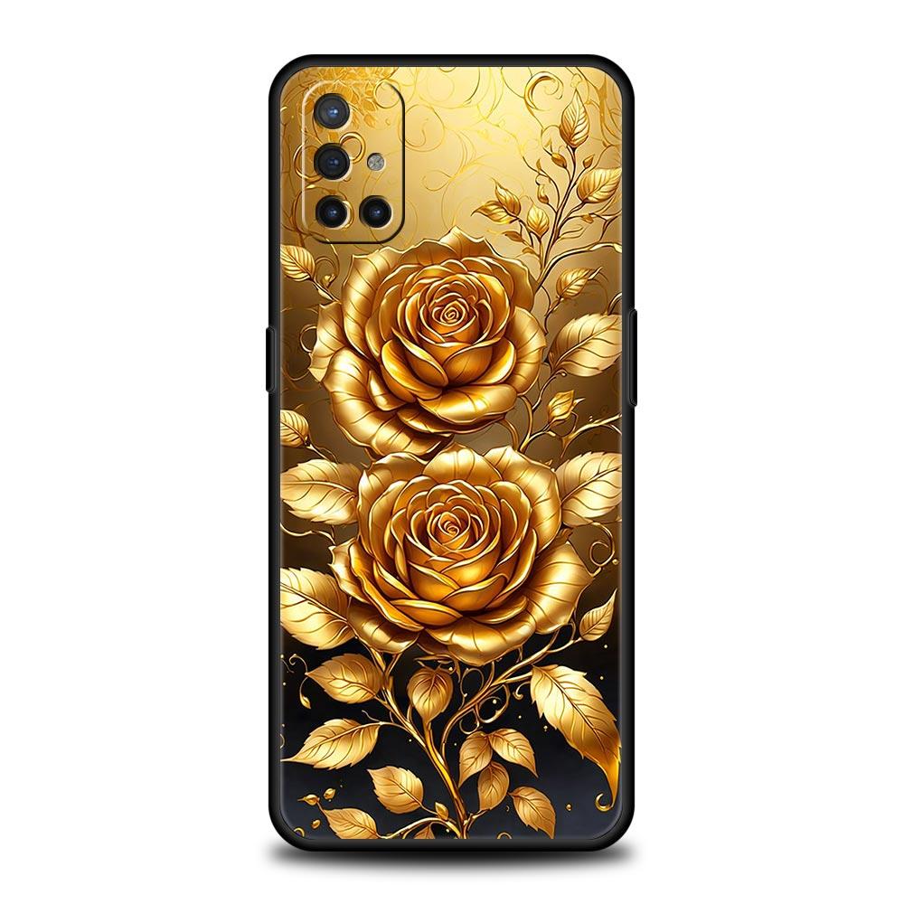 Phone Case For Oneplus 13R 12R 10R 13 12 11 10T Nord N100 N10 Z N30 CE 3 2 2T Pro Lite 5G Soft TPU Cover Gold Rose Love Heart