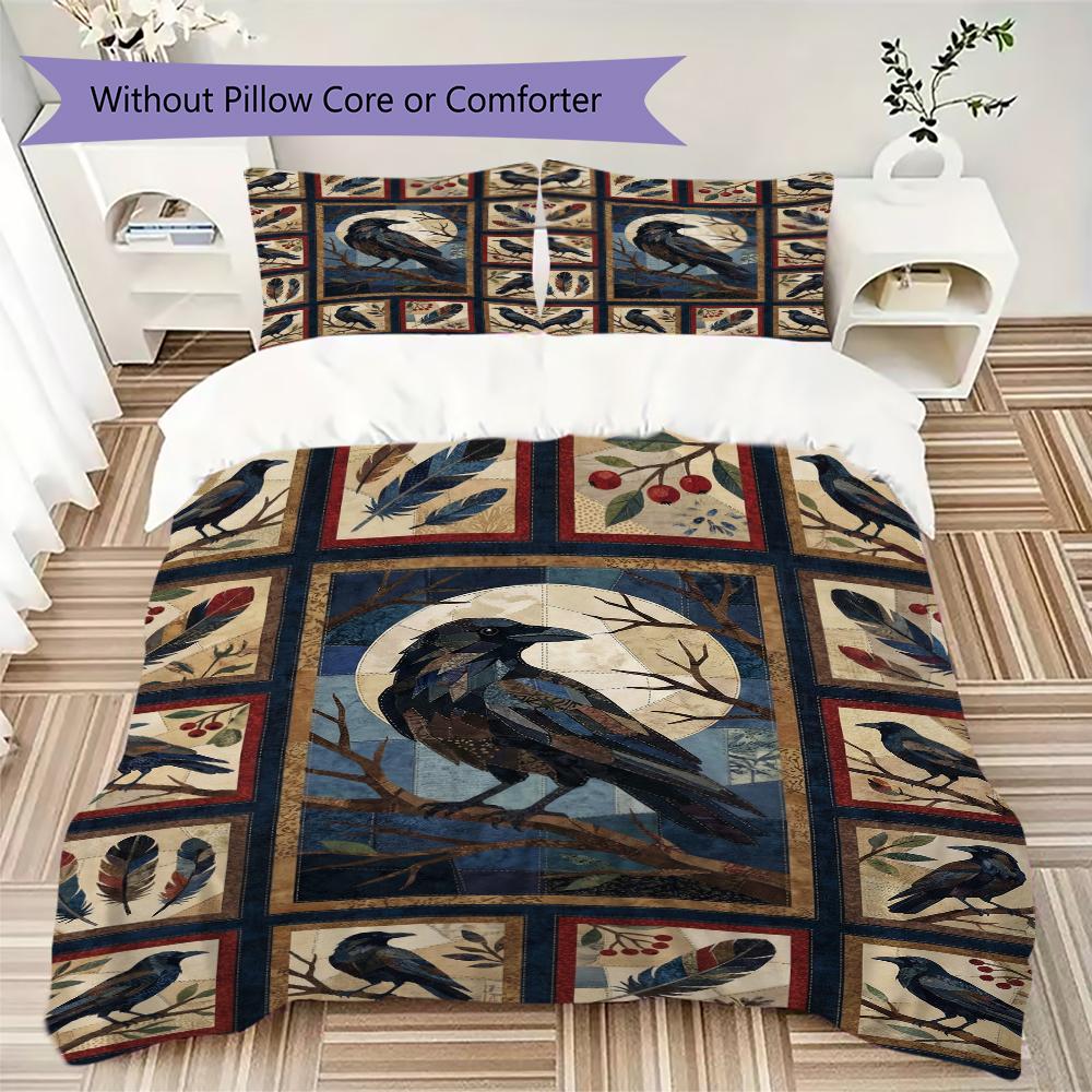 Crow Pattern Bedding uilt Set uilt Cover Pillowcase Home Decoration Birthday Gift (1 * duvet cover + 2 * pillowcase  without core)47