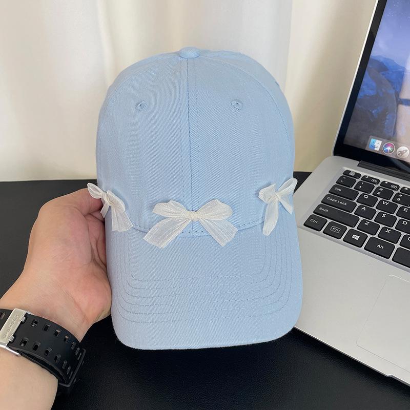 Bow Baseball Cap Female Sweet Versatile Wide Brim Sunscreen Peaked Cap Show Face Student Sun Hat