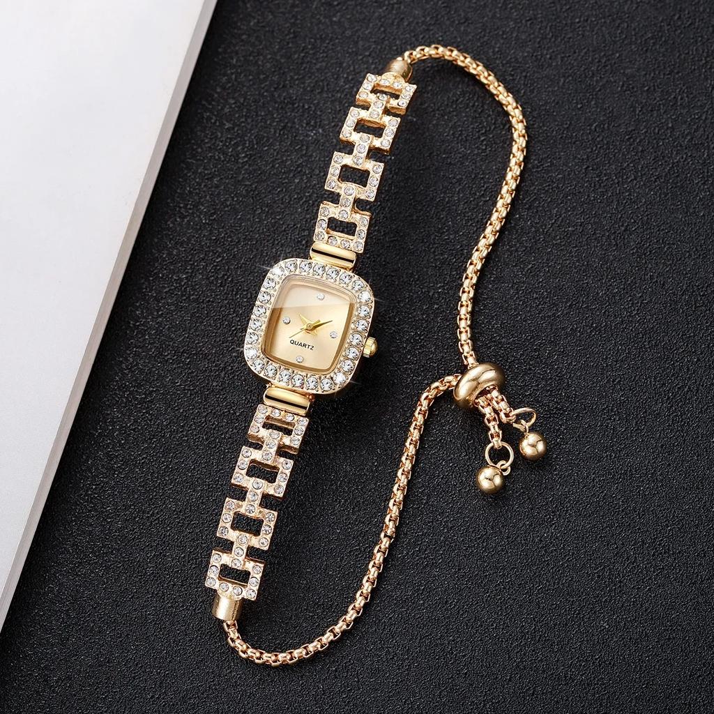 Women's casual fashion diamond studded square women's watch with adjustable bracelet