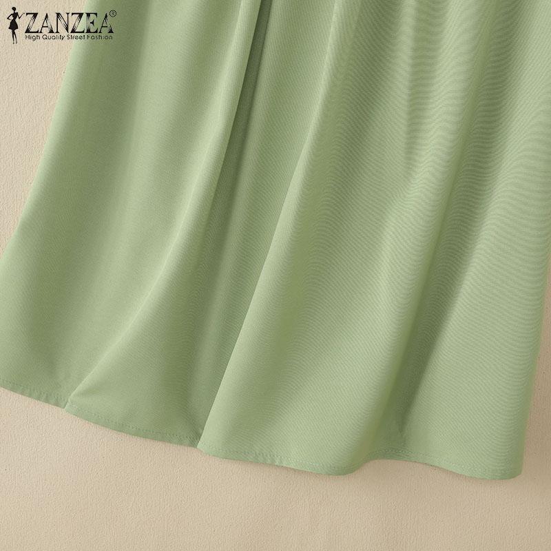 ZANZEA Blusa Feminina de Verão Casual de Manga Curta com Gola Redonda