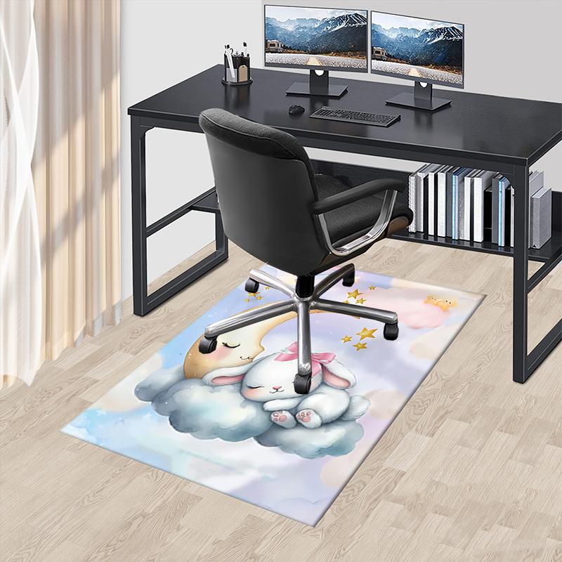 Charming Moon and Bunny Chair Mat Office Carpet, Oversized Rug for Home Decor, Sofa Mat, Desk Pad Gift, Suitable for Bedroom, Living Room, Any Room