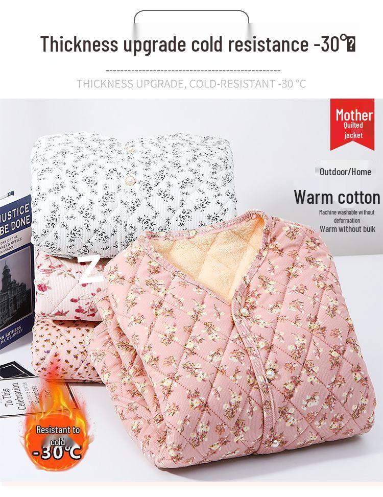 2025 Autumn/Winter Plus Velvet Thickened Cotton Jacket for Middle-Aged & Elderly Women – Warm Padded Outerwear