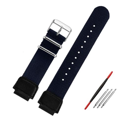 

18мм Нейлоновый ремешок для часов для Casio AE-1000, W-S200H, W-800H, W-216H, 735H, W-215, AEQ-110W, SGW-300H, 400H, 500H, MRW-200H, Холщовый ремешок для часов (Сине-Серебристый