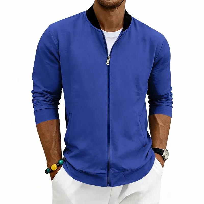 Herren Einfarbige Baseballkragenjacke Lässige Reißverschluss-Bomberjacke Leichter Streetwear-Mantel für Frühling Herbst