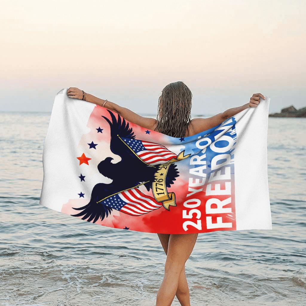 Serviette de plage Aigle de la Liberté 250e Anniversaire Impression Recto Sec Rapide Microfibre Serviette de Plage Piscine Plage Natation Cadeau Commémoratif Patriotique